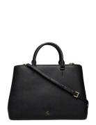 Lauren Ralph Lauren Crosshatch Leather Large Hanna Satchel Svart