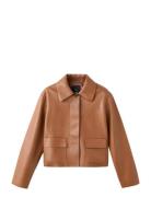 Mango Faux-Leather Jacket With Pockets Brun