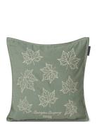 Lexington Home Leaves Embroidered Linen/Cotton Pillow Cover Grön