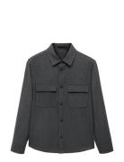 Mango Wool Overshirt With Pockets Grå