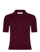 Mango Fine-Knit Sweater With Shirt Collar Burgundy