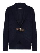 Lauren Women Buckle-Trim Cable Shawl-Collar Cardigan Marinblå