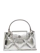 Tory Burch Kira Diamond Quilt Metallic East-West Top Handle Silver