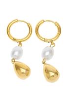 Timi Of Sweden Laura - Pearl Hoop Earrings Stainless Steel Guld